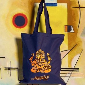 Canvas Tote bag NWT inspire yoga meditation hindu indie navy blue ECO friendly